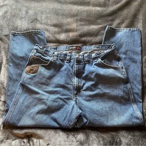Wrangler Riggs Jeans Mens 44x32 Blue Denim Pants Workwear Casual Pockets Logo